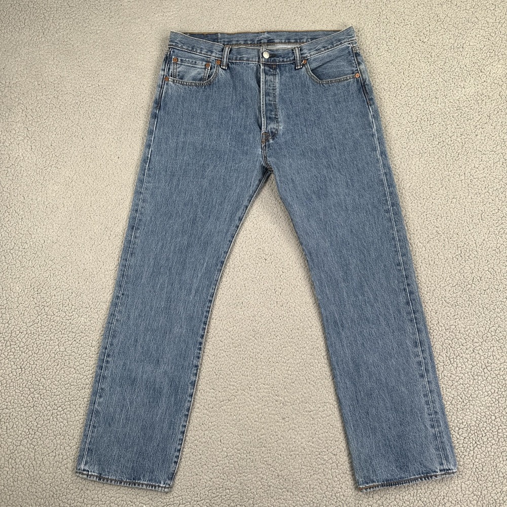 Levi's 501 Button Fly Jeans Men 36x32 Blue Straight Leg Cowboy Preppy Western